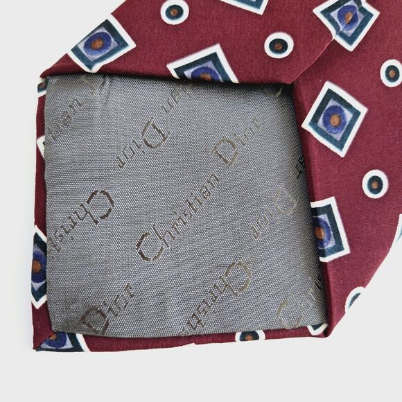 Vintage Christian Dior Silk Tie Red Geometric Classic Luxury Designer Retro USA - Picture 8 of 11